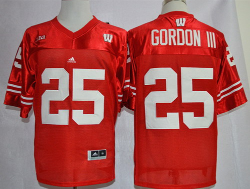 Men's Wisconsin Badgers #25 Melvin Gordon III Red College Football Jersey