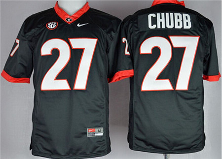 Men's Georgia Bulldogs #27 Nick Chubb College Football Limited Jerseys - Black