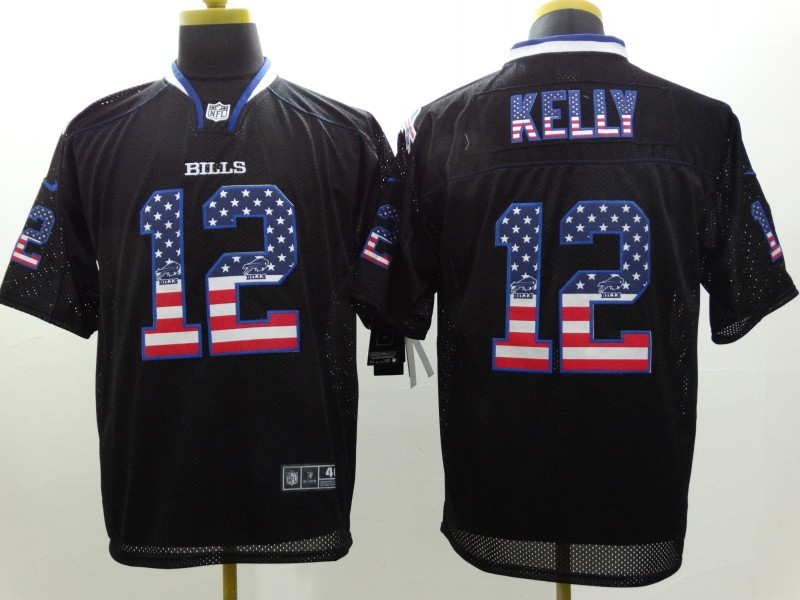 Men's Buffalo Bills #12 Jim Kelly 2014 USA Flag Fashion Black Nik Elite Jerseys
