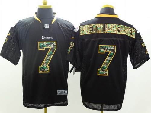 Men's Pittsburgh Steelers #7 Ben Roethlisberger Black With Camo Elite Jersey