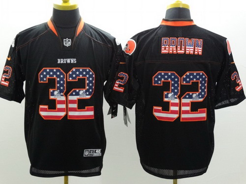 Men's Cleveland Browns #32 Jim Brown 2014 USA Flag Fashion Black Nik Elite Jerseys