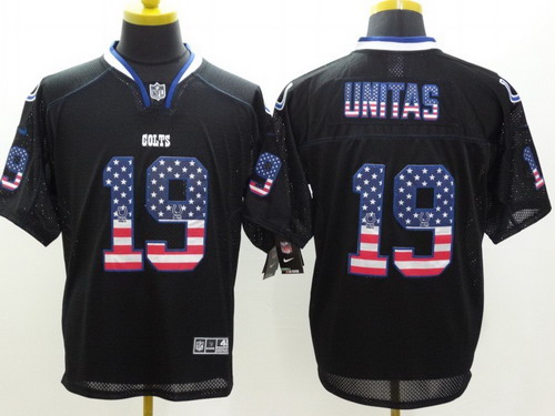 Men's Indianapolis Colts #19 Johnny Unitas 2014 USA Flag Fashion Black Nik Elite Jerseys