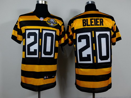 Men's Pittsburgh Steelers #20 Rocky Bleier Yellow-Black Nik Throwback 80th Patch Jerey