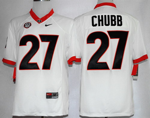 Men's Georgia Bulldogs #27 Nick Chubb 2013 White Limited Jersey