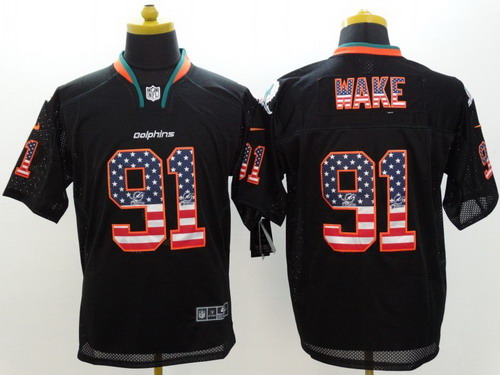 Men's Miami Dolphins #91 Cameron Wake 2014 USA Flag Fashion Black Nik Elite Jerseys
