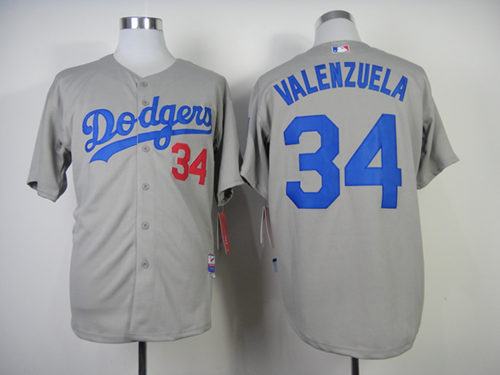 Men's Los Angeles Dodgers #34 Fernando Valenzuela 2014 Gray Jersey