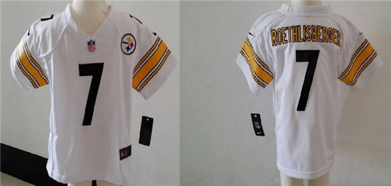 Toddler's Pittsburgh Steelers #7 Ben Roethlisberger White Nik Football Jersey