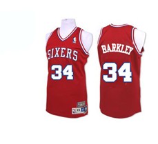 Men's Philadelphia 76ers #34 Charles Barkley Red Swingman Throwback Jersey