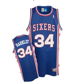 Men's Philadelphia 76ers #34 Charles Barkley Blue Swingman Throwback Jersey