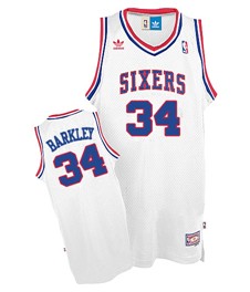 Men's Philadelphia 76ers #34 Charles Barkley White Swingman Throwback Jersey