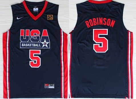 Team USA Basketball #5 David Robinson Navy Blue Throwback Jersey