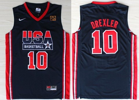 Team USA Basketball #10 Clyde Drexler Navy Blue Throwback Jersey