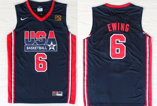 Team USA Basketball #6 Patrick Ewing Navy Blue Throwback Jersey