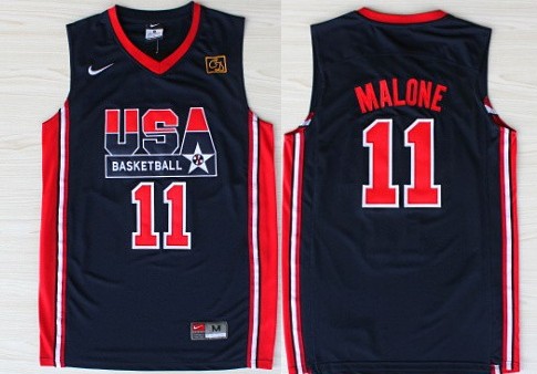 Team USA Basketball #11 Karl Malone Navy Blue Throwback Jersey