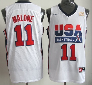 Team USA Basketball #11 Karl Malone White Throwback Jersey