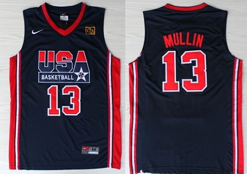 Team USA Basketball #13 Chris Mullin Navy Blue Throwback Jersey