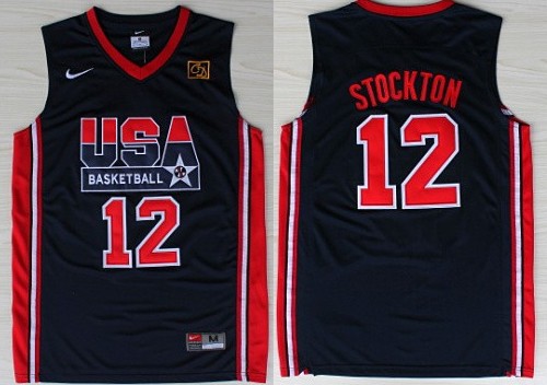 Team USA Basketball #12 John Stockton Navy Blue Throwback Jersey