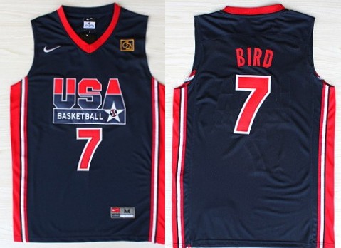 Team USA Basketball #7 Larry Bird Navy Blue Throwback Jersey