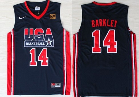Team USA Basketball #14 Charles Barkley Navy Blue Throwback Jersey