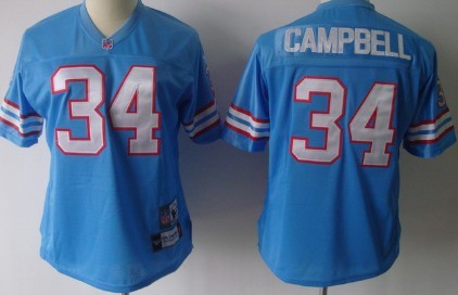 Houston Oilers #34 Earl Campbell Light Blue Throwback Womens Jersey