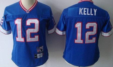 Women's Mitchell&Ness Buffalo Bills #12 Jim Kelly Blue Throwback Team Jersey