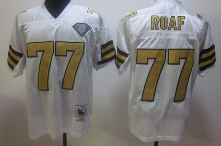 Men's New Orleans Saints #77 Willie Roaf White With Gold Throwback 75TH Jersey