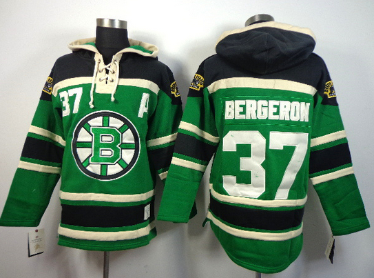 Boston Bruins #37 Patrice Bergeron GreenOld Time Hockey hoodies 