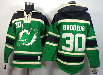 New Jersey Devils #30 Martin Brodeur Green Old Time Hockey hoodies 