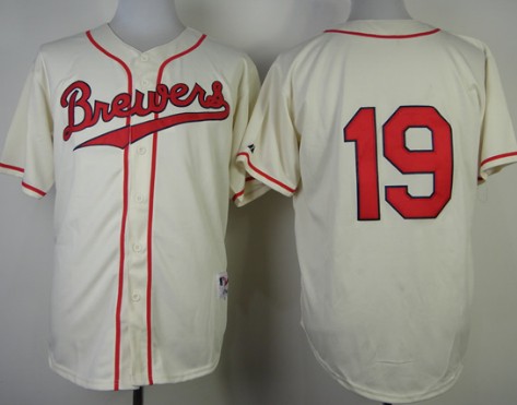 Men's Milwaukee Brewers Retired Player #19 Robin Yount 1948 Cream With Red Jersey