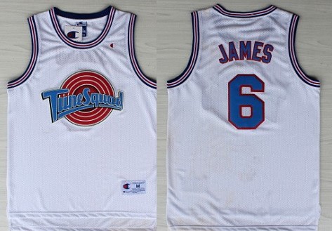 Mens #6 LeBron James Space Jam Tune Squad Lola Bunny White Basketball Jersey