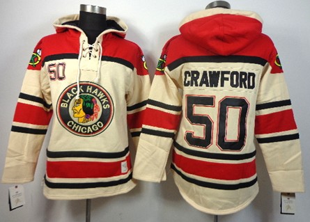 Chicago Blackhawks #50 Corey Crawford Cream Old Time Hockey Hoodies