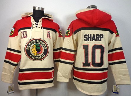 Chicago Blackhawks #10 Patrick Sharp Cream Old Time Hockey Hoodies