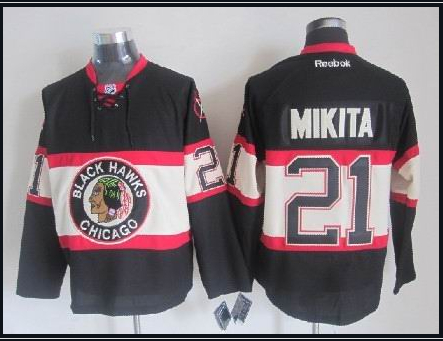 Men's Chicago Blackhawks #21 Stan Mikita Black Third Throwback Jersey