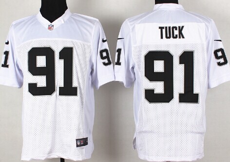 Men's  Oakland Raiders #91 Justin Tuck White Nik Elite Jersey