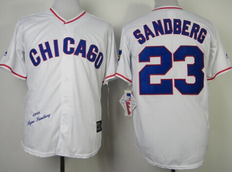Men's Chicago Cubs #23 Ryne Sandberg 1988 White Throwback Jersey