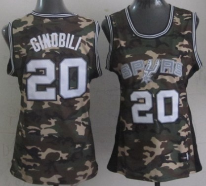 Women's San Antonio Spurs #20 Manu Ginobili Camo Fashion Jersey