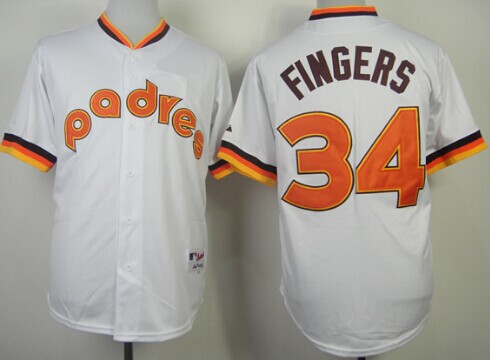 Men's San Diego Padres Retired Player #34 Rollie Fingers 1984 White Throwback Jersey