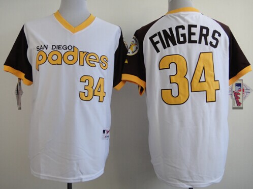 Men's San Diego Padres Retired Player #34 Rollie Fingers 1978 White Throwback Jersey