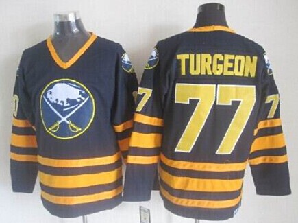 Men's Buffalo Sabres #77 Pierre Turgeon Dark Blue Throwback CCM Jersey