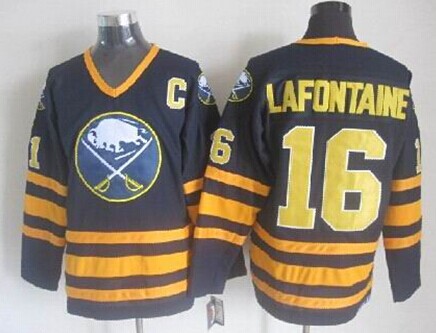 Men's Buffalo Sabres #16 Pat Lafontaine Dark Blue Throwback CCM Jersey