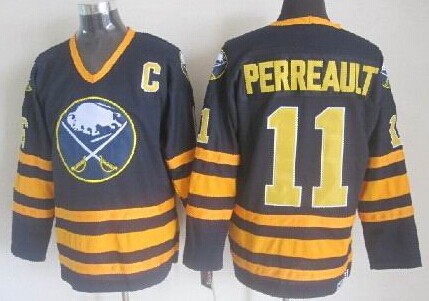 Men's Buffalo Sabres #11 Gilbert Perreault Dark Blue Throwback CCM Jersey