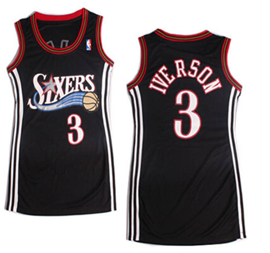 Women's Philadelphia 76ers #3 Allen Iverson Revolution 30 Black Dress