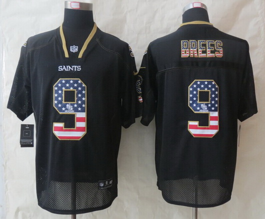 Men's New Orleans Saints #9 Drew Brees USA Flag Fashion Black Elite Jerseys