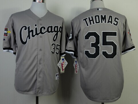 Men's Chicago White Sox #35 Frank Thomas Gray 75TH Patch Jersey