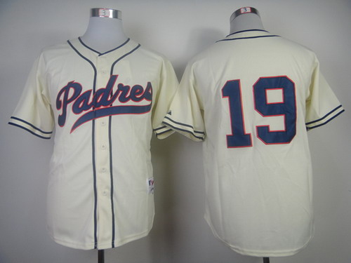 Mens San Diego Padres #19 Tony Gwynn 1948 Majestic Cream Cooperstown Collection Jersey