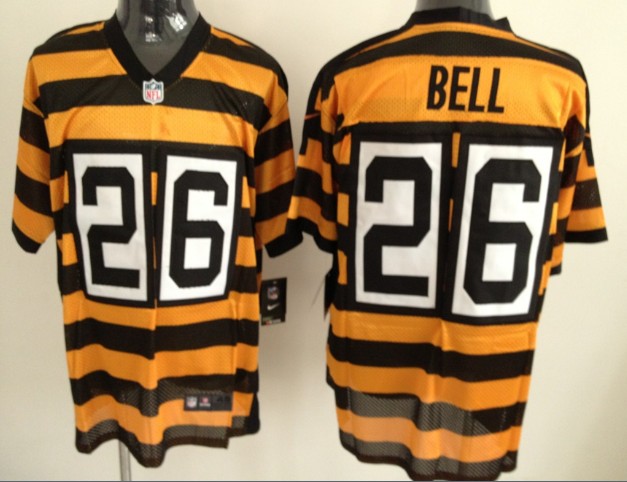 Men's Pittsburgh Steelers #26 LeVeon Bell Yellow-Black Nik Throwback 80th Patch Jerey