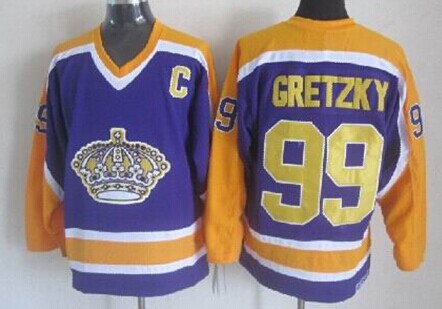 Men's Los Angeles Kings #99 Wayne Gretzky Purple With Yellow Throwback CCM Jersey