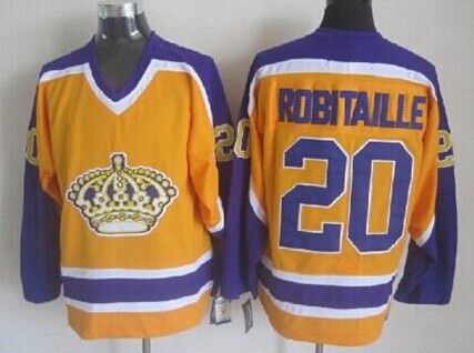 Men's Los Angeles Kings #20 Luc Robitaille Gold/Purple CCM Vintage Throwback Jersey