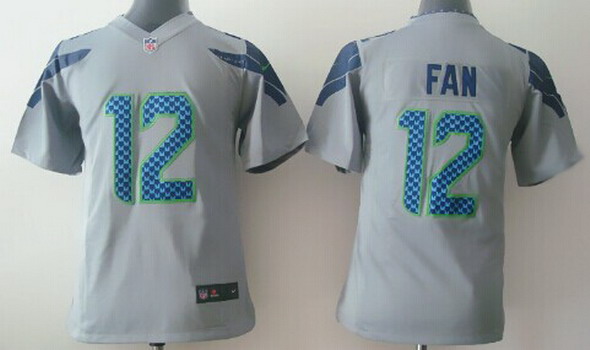 Kid's Seattle Seahawks #12 Fan Grey Nik Game Jersey