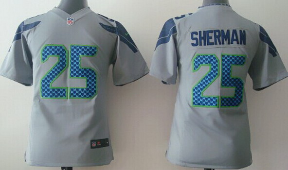 Kid's Seattle Seahawks #25 Richard Sherman Grey Nik Game Jersey